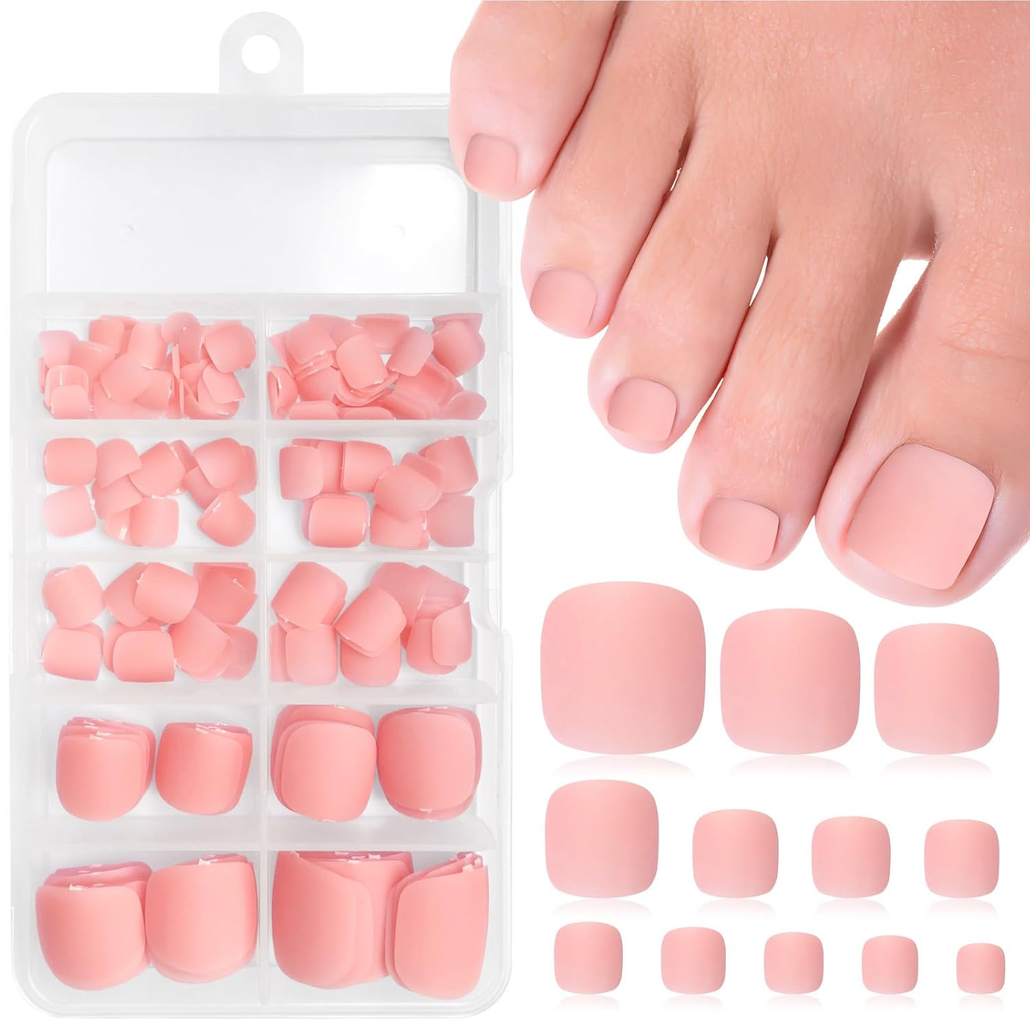 Short Press on Toenails, 240Pcs Nude Pink Square Fake Toenails Full Cover Matte