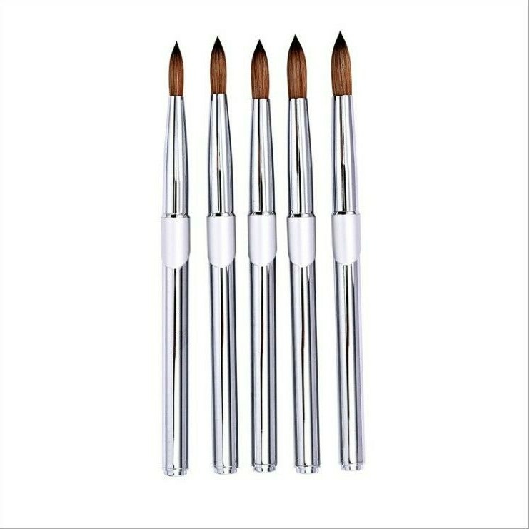 100% Acrylic Kolinsky Nail Brush Silver Metal Handle Size 8-16