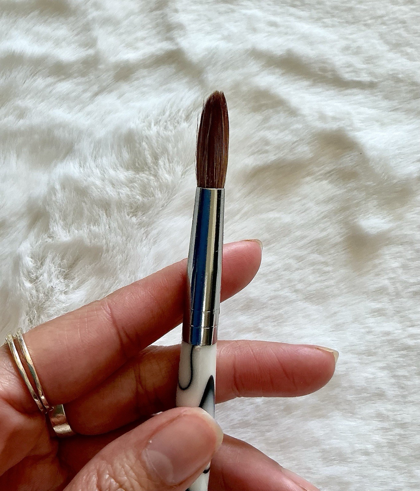 CHRISTRIO White Marble Handle Acrylic Nail Brush Ergonomic Size 12 Used