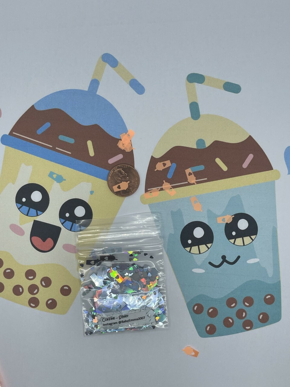 Boba Milk Tea Cup Shape (NEON/Silver) 7mm Glitter-Nail Art Face Crafts-US-tsp