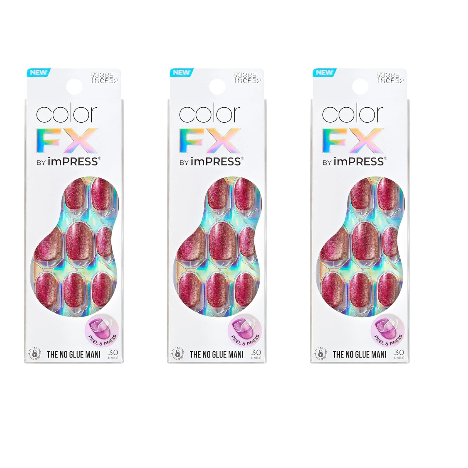 KISS imPRESS No Glue Mani Press On Nails, Color FX, ‘Walk Out’, Pink 3 Boxes