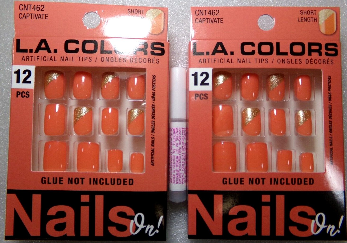 LA Colors Nails On! Shiny Captivate Peachy Orange GLUE-On Short Length with Glue