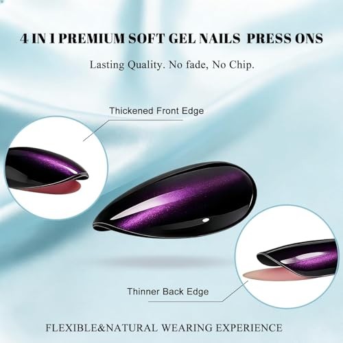 Cat Eye Press on Nails Short – Purple Black Press On Nails Oval, Black Purple