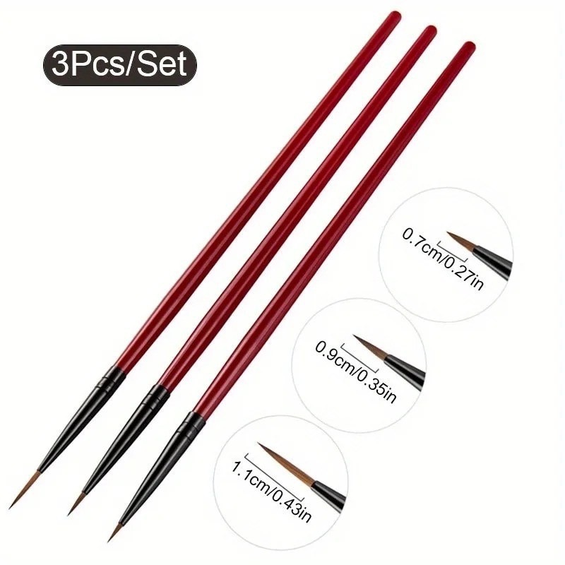 3Pcs Liner Brush Fine Nail Art Set Painting Pen Drawing Line Striping Fine Thin