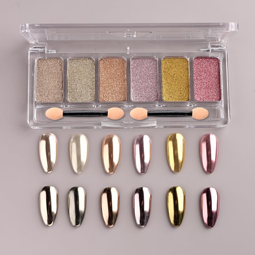6 Colors Solid Chrome Nail Glitter Powder Set Metallic Mirror Chrome Powder for