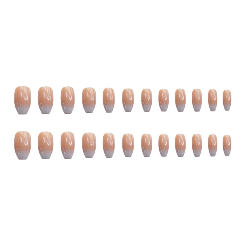24 Medium Press on nails kit w glue cream french ombre coffin