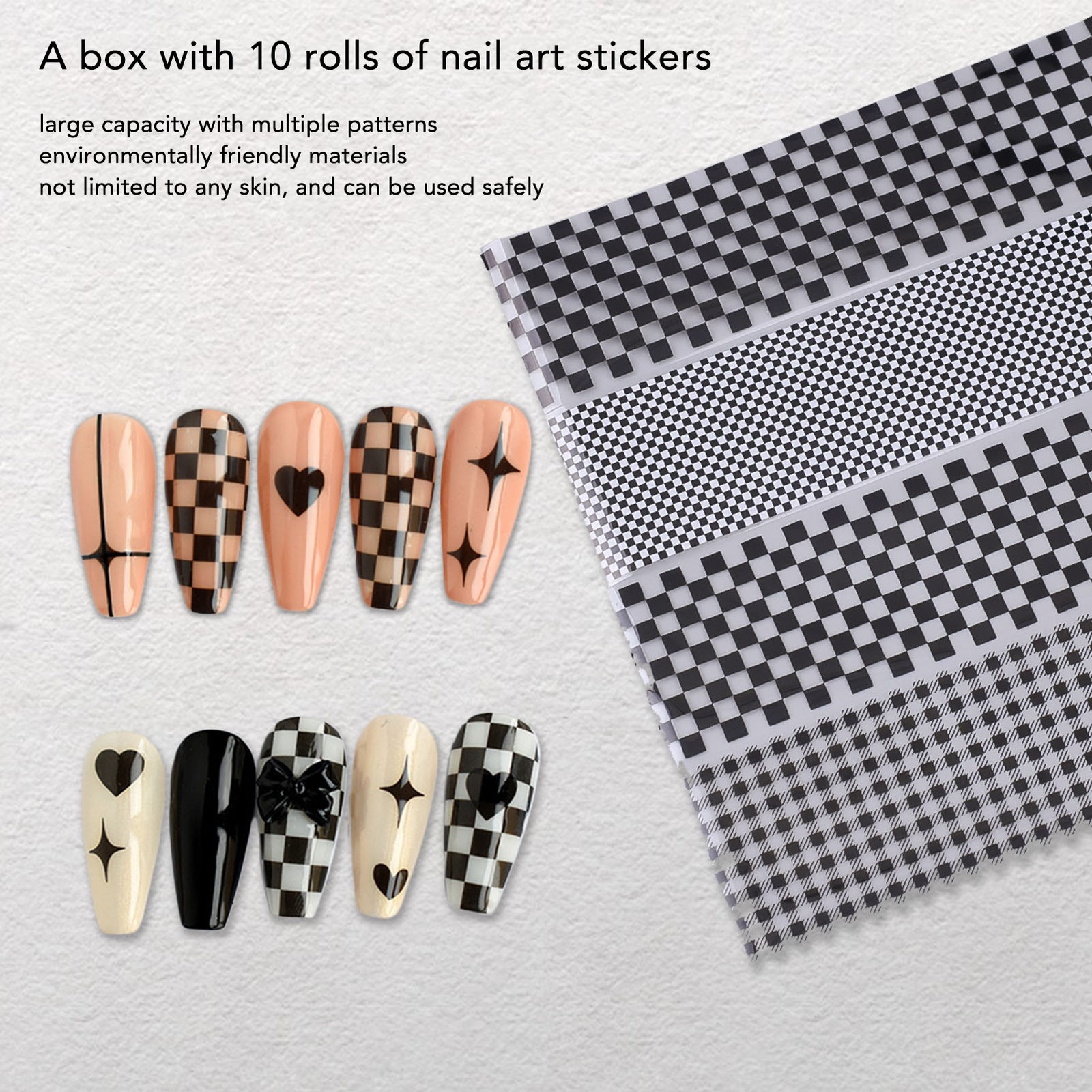 Plaid Nail Art Sticker Set Of 10 Rolls Easy-to-Use DIY Nail Art Supplies For Hom