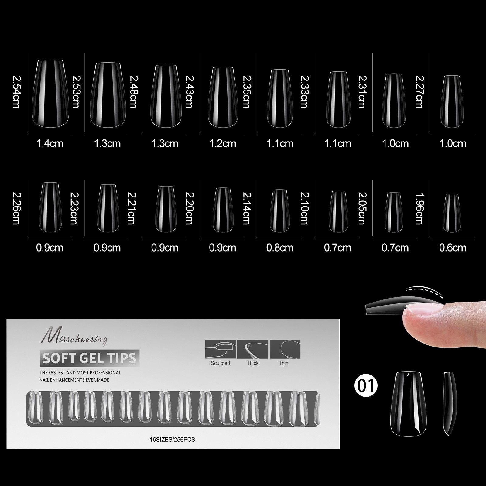 256pcs/Box Soft Gel Nail Tips Nail Extensions ~ Coffin Almond Square Oval Shape