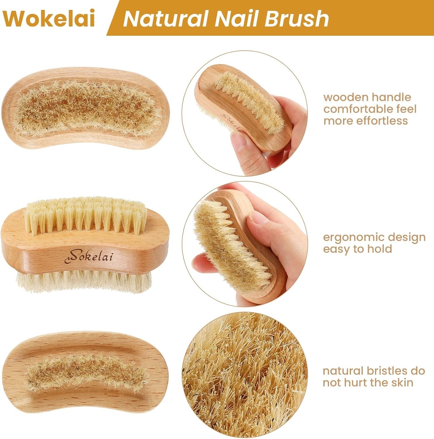 2-Pack Natural Wood Nail Brushes with Sisal Bristles – Gentle & Effective Care