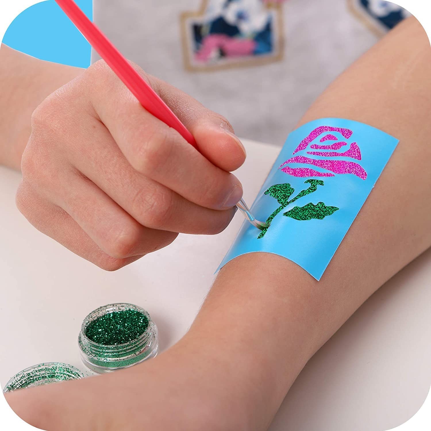 Glitter Tattoo Kit – 33-Piece Multicolor Set, Ages 3-8, 24 Stencils, 6 Color …
