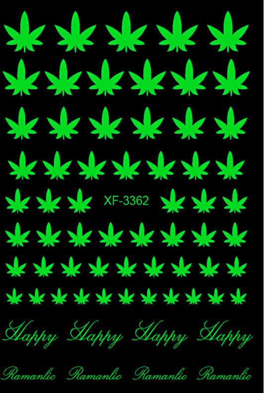 Cannabis Leaves Nails Stickers Glow In The Dark Pot Weed Marijuana Decals NH15