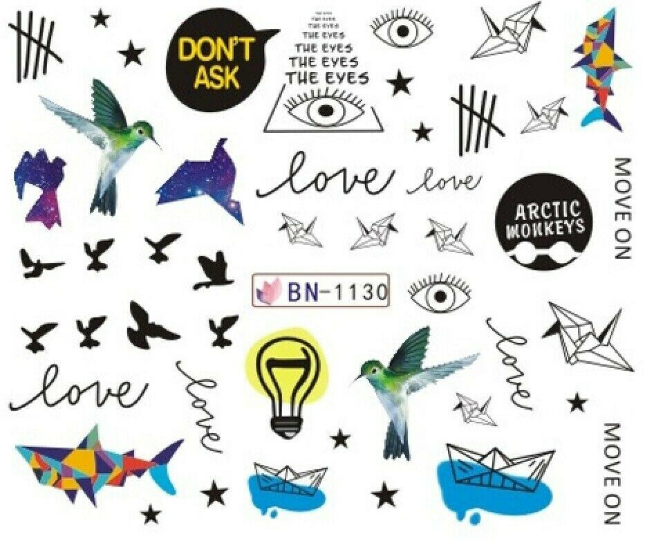 Nail Art Stickers Water Decals Transfer Evil Eye Triangles Deer Birds Dream NS9