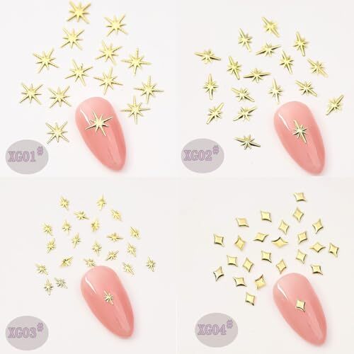 400Pcs Star Nail Charms 3D Gold Silver Star Nail Charms for Nail Art B-13