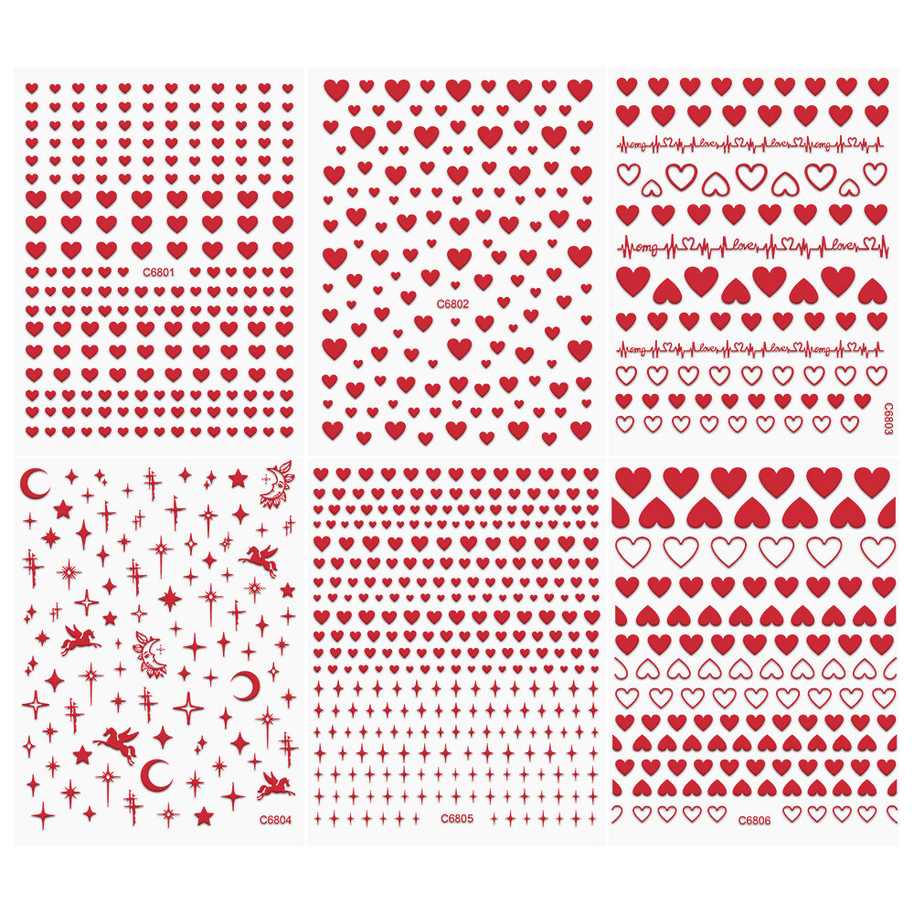 6 Sheets Set Heart Star Gold Silver Nail Art Sticker Decoration Manicure NS53