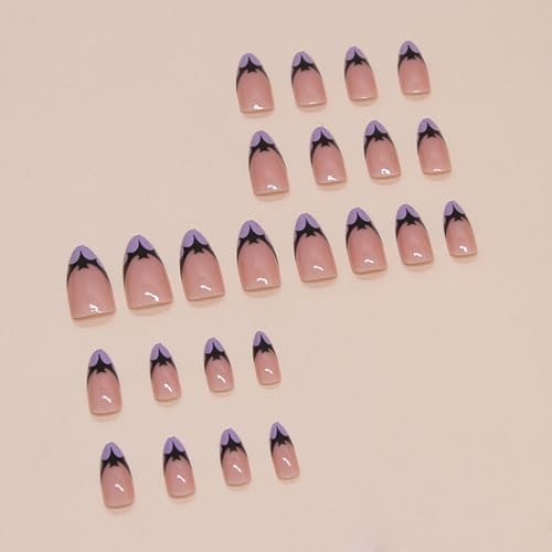 Halloween Press on Nails – Fake Nails – Short Purple Bat – French Tip