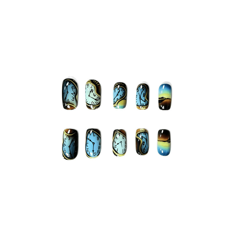 48 Pcs Surreal Clock Landscape Coffin Press on Nails, Art Unique Fake Nails