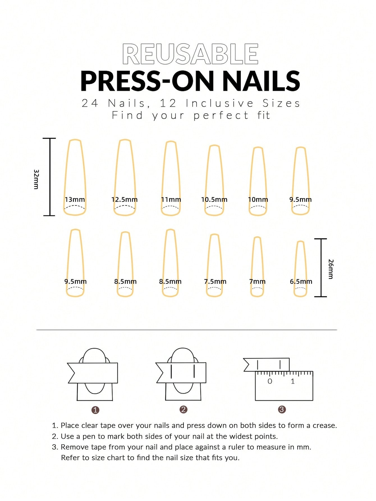 24pcs Long Coffin Gold Glitter Glitter Shaped French Fake Nail Kit