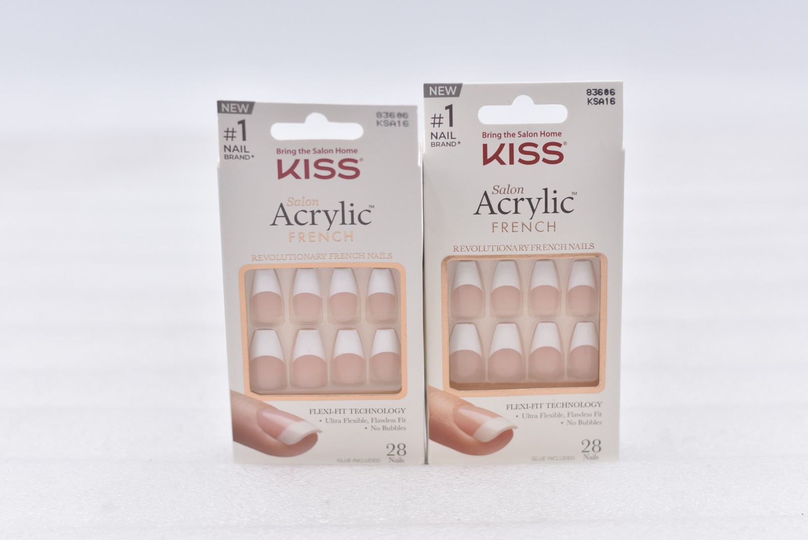 Lot of 2 Kiss Salon Acrylic French KSA16 Short Nails – 28 Nails