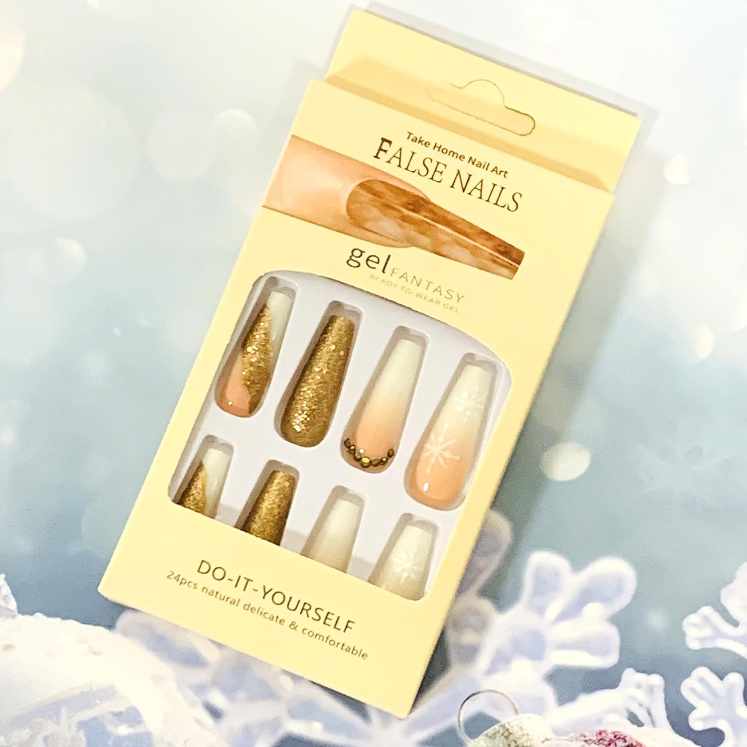 24Pcs Christmas Press on Nails with Snowflake and Rhinestone Designs Glitter …