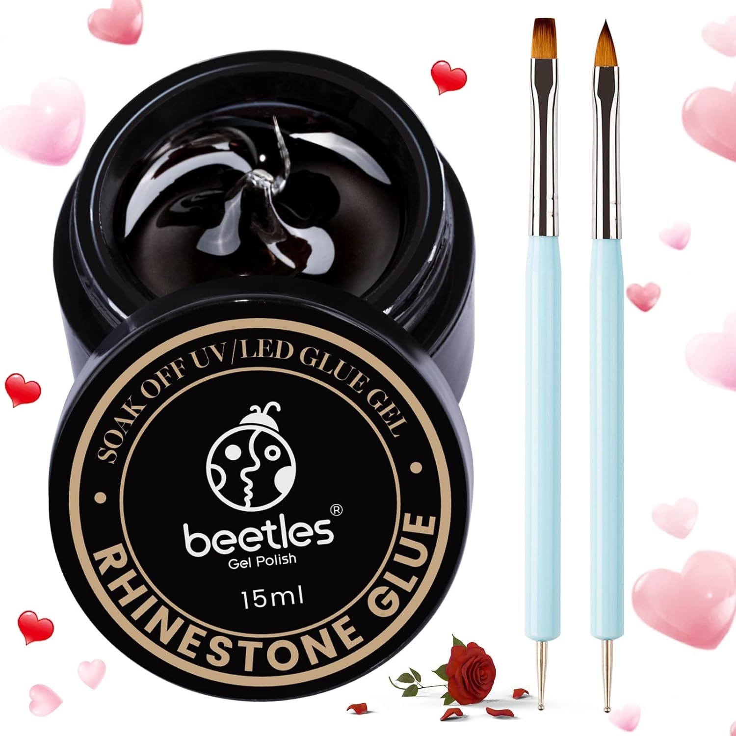 Beetles Rhinestone Glue for Nails with 2 Dual Purpose Brush Pen, 1Pcs 15Ml Nail