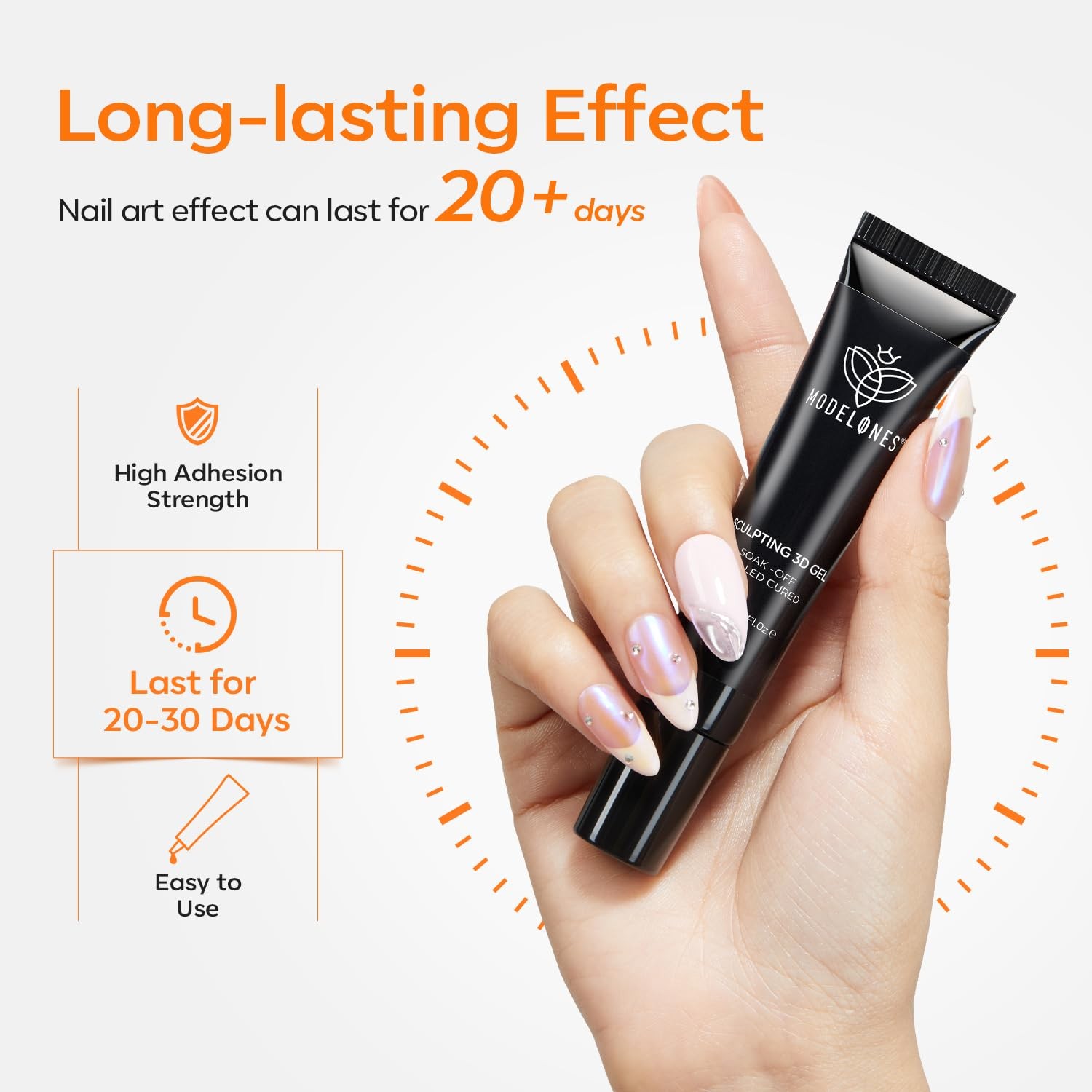Modelones Clear 3D Gel Nail Art, 15g Sculpting Glue for 15g, T2-3D