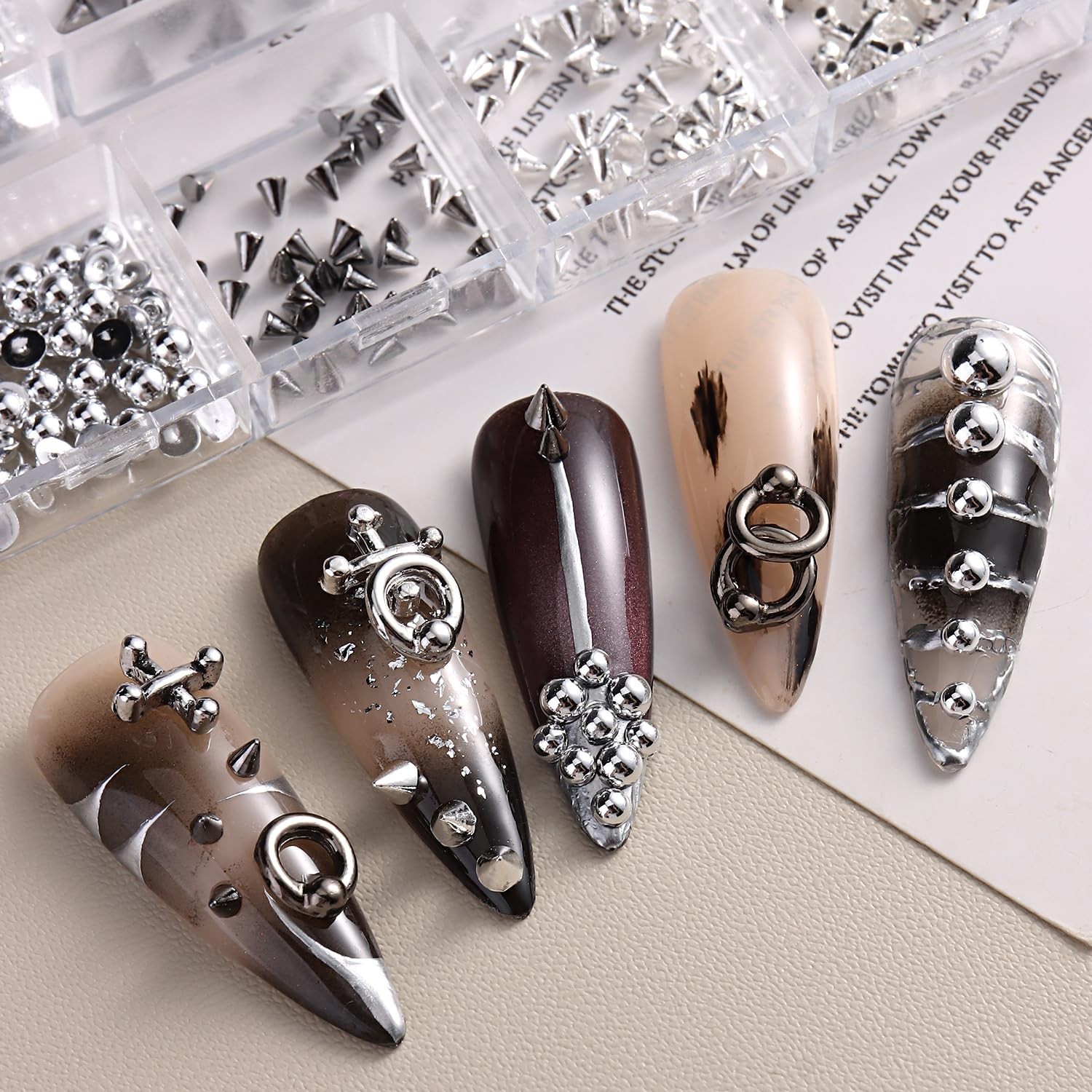 Goth Nail Charms 3D Triangle Spike Rivet Beads Metal Piercings for Nail Art