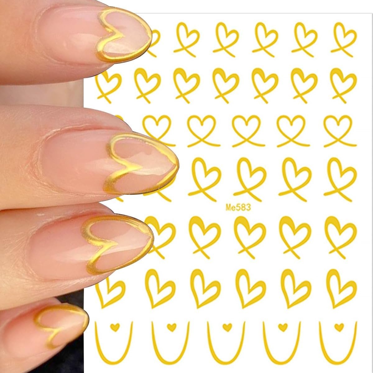 6 Sheets Valentines Nail Stickers for Nail Art Laser Colorful Heart Nail Decals