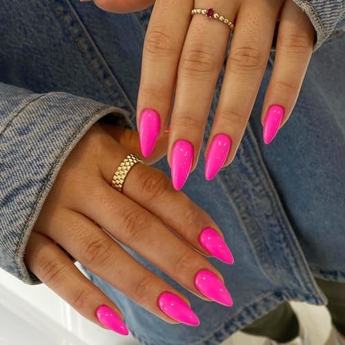 Hot Pink Press On Almond Shaped 48pcs Neutral Thick Fake Nails almond hot pink