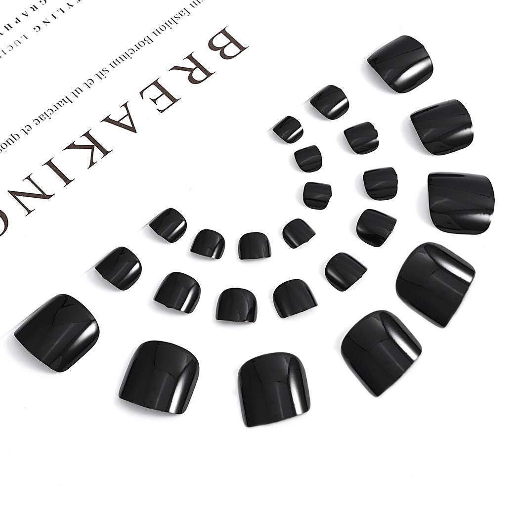 Black Press On Toe Nails Home Pedicure False Tips Artificial Fake Toenails Set