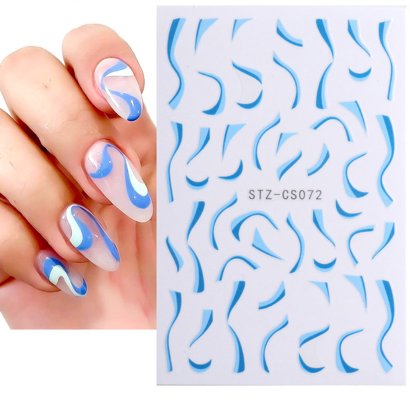 7Pcs Nail Art Stickers Decal Pink White French Line Swirl Wave Geometric NS7