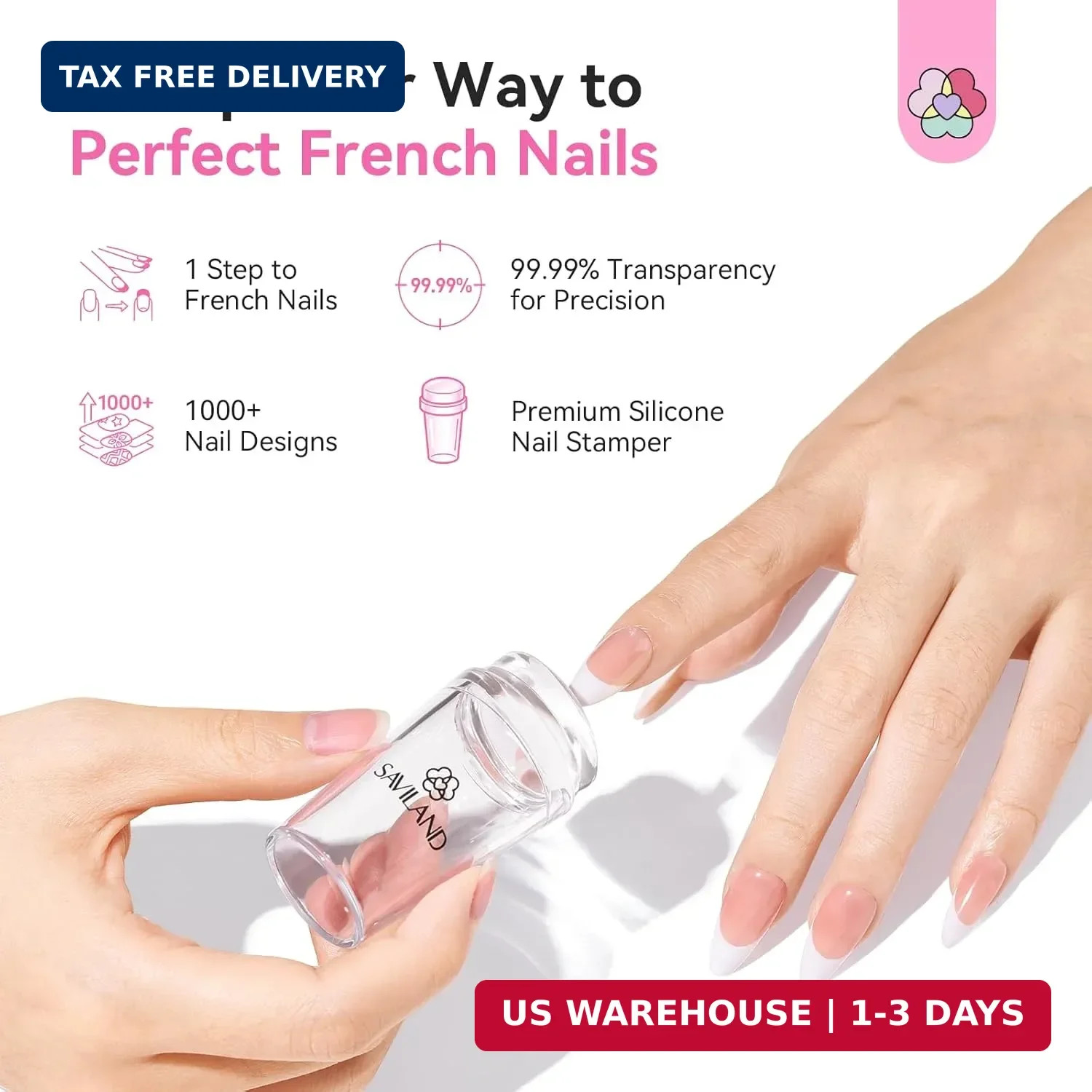 Saviland French Tip Nail Stamp: 4PCS Nail Art Stamper Kit Clear Silicone Nails S