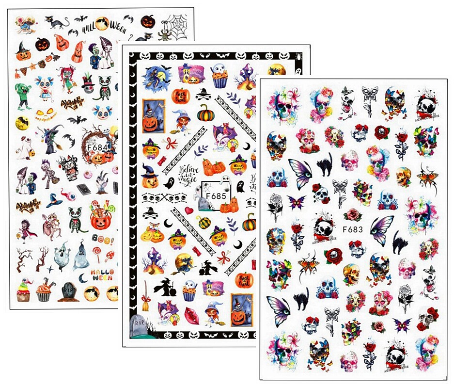 Halloween Nail Sticker Pumpkin Joker Clown Ride & Die Bloody Skull Evil Spider