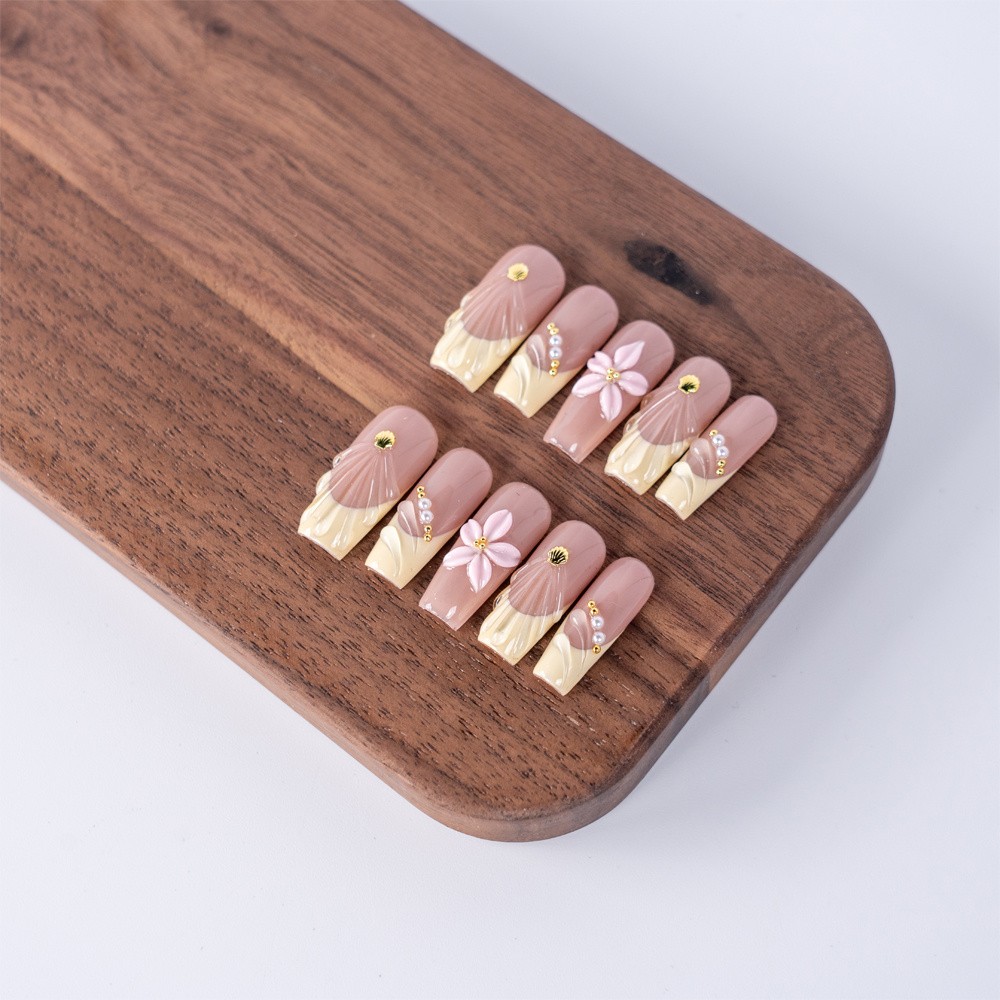 Handmade Press On Nails High Quality Gradient Floral Square Fake Nail Daily Gift
