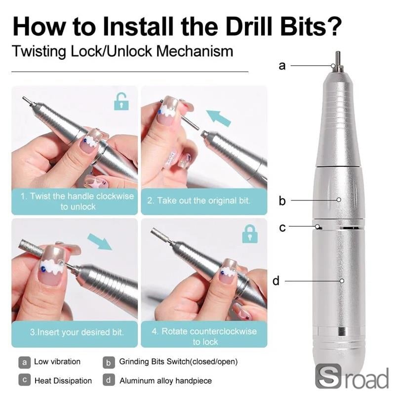 Nail Drill Machine 45000RPM Rechargeable LCD Screen 10H Battery
