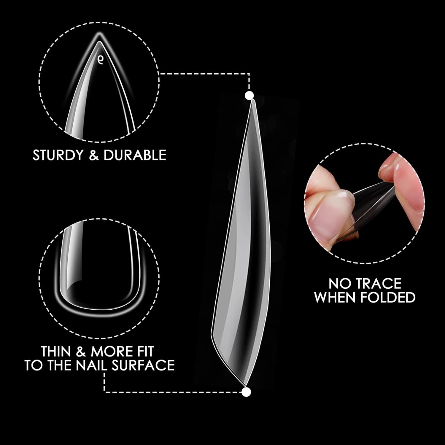 Stiletto Nail Tips, Full Cover Clear ABS False Nails for Acrylic Nails,