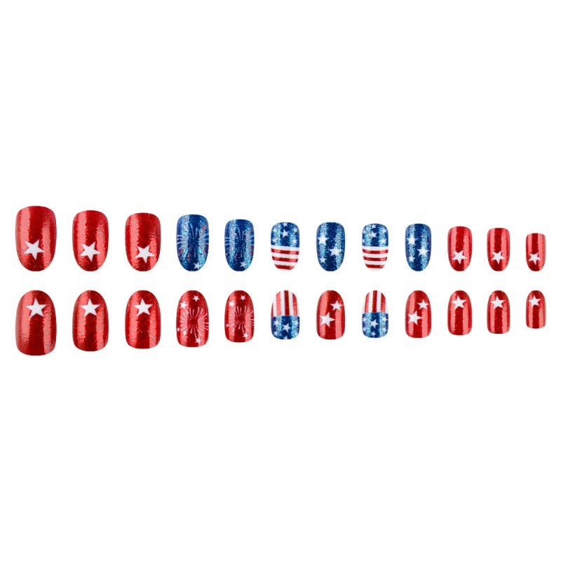 48pcs Independent Sun Star Flag Fireworks Wearing Armor Medium length Nail Art