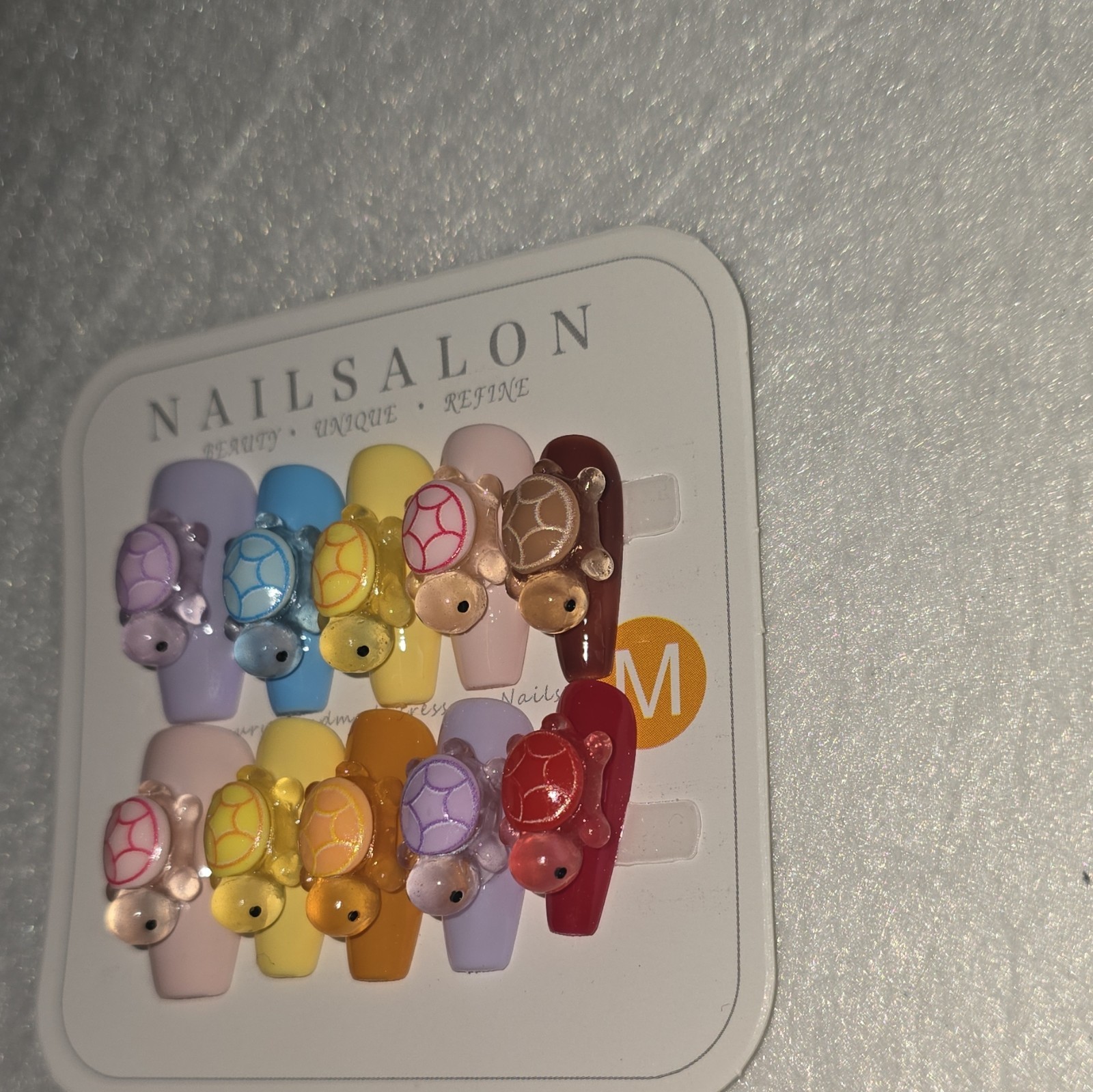 NAILSALON Medium Square Multicolor 3D Turtle Full Cover PressOn Nails #59