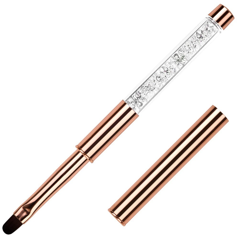 Professional Oval UV Gel Nail Art Brush Size 8 with Rhinestone Rose Gold Handle