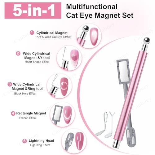 5-in-1 Cat Eye Nail Magnet Stick with Heart Shaped Tool & Ball Magnet, Pink