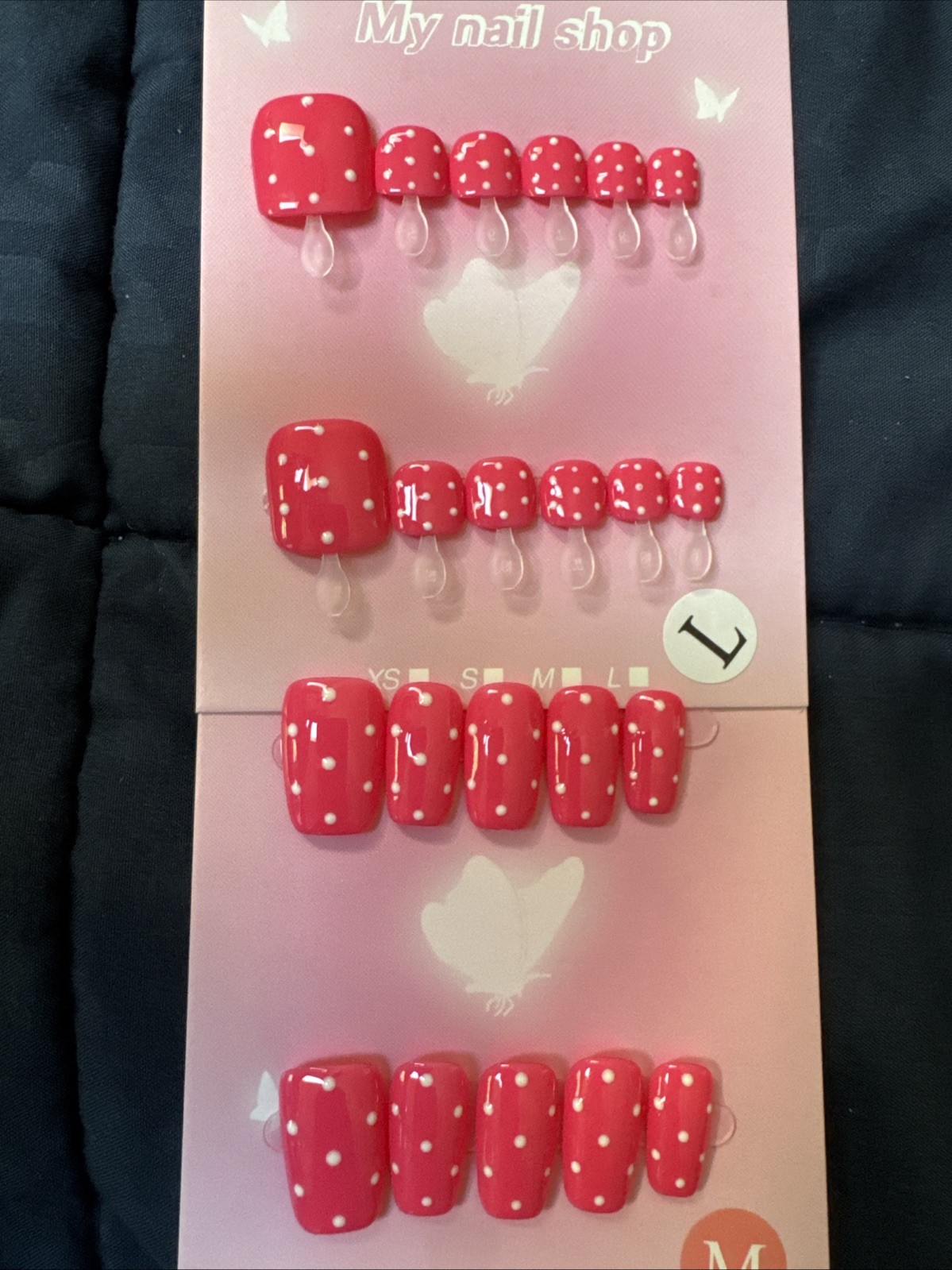 Handmade Short Square Press On Nails & Matching Toes Set Medium And L Size