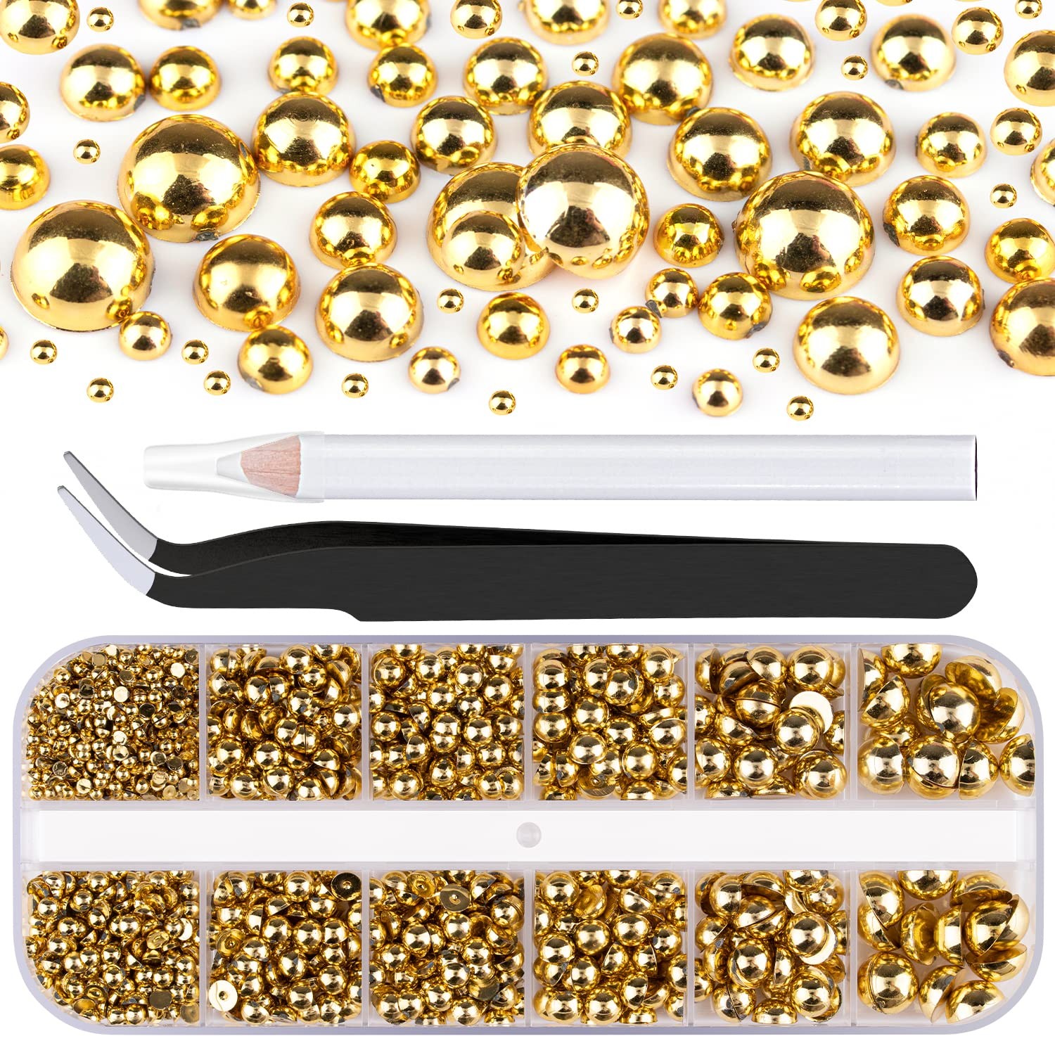 Gold Nail Charms and Gems, Half Round Flatback Pearl Nail Charms, Nail Pearls…