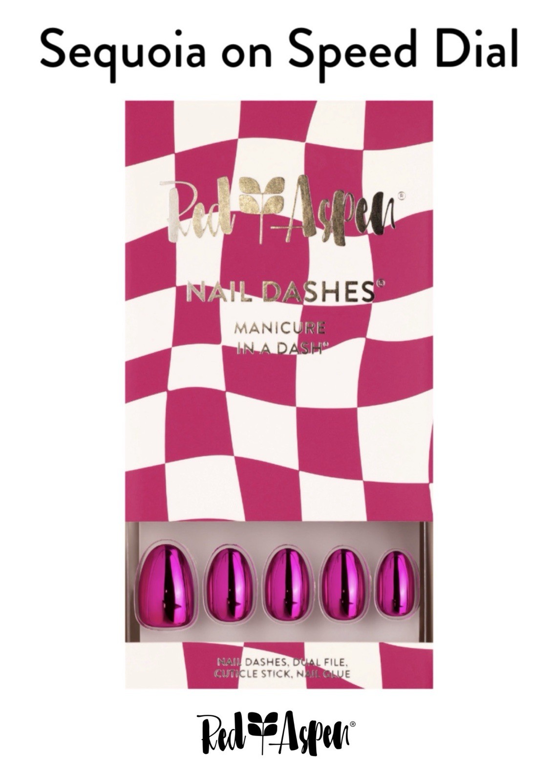 Red Aspen Press On Short Almond Pink Chrome Sequoia on Speed Dial B6f