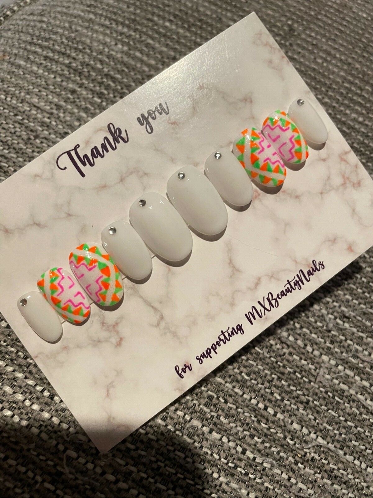 Custom Press On Nails (Size Small) – Short Oval Hmong Snake Embroidery Design