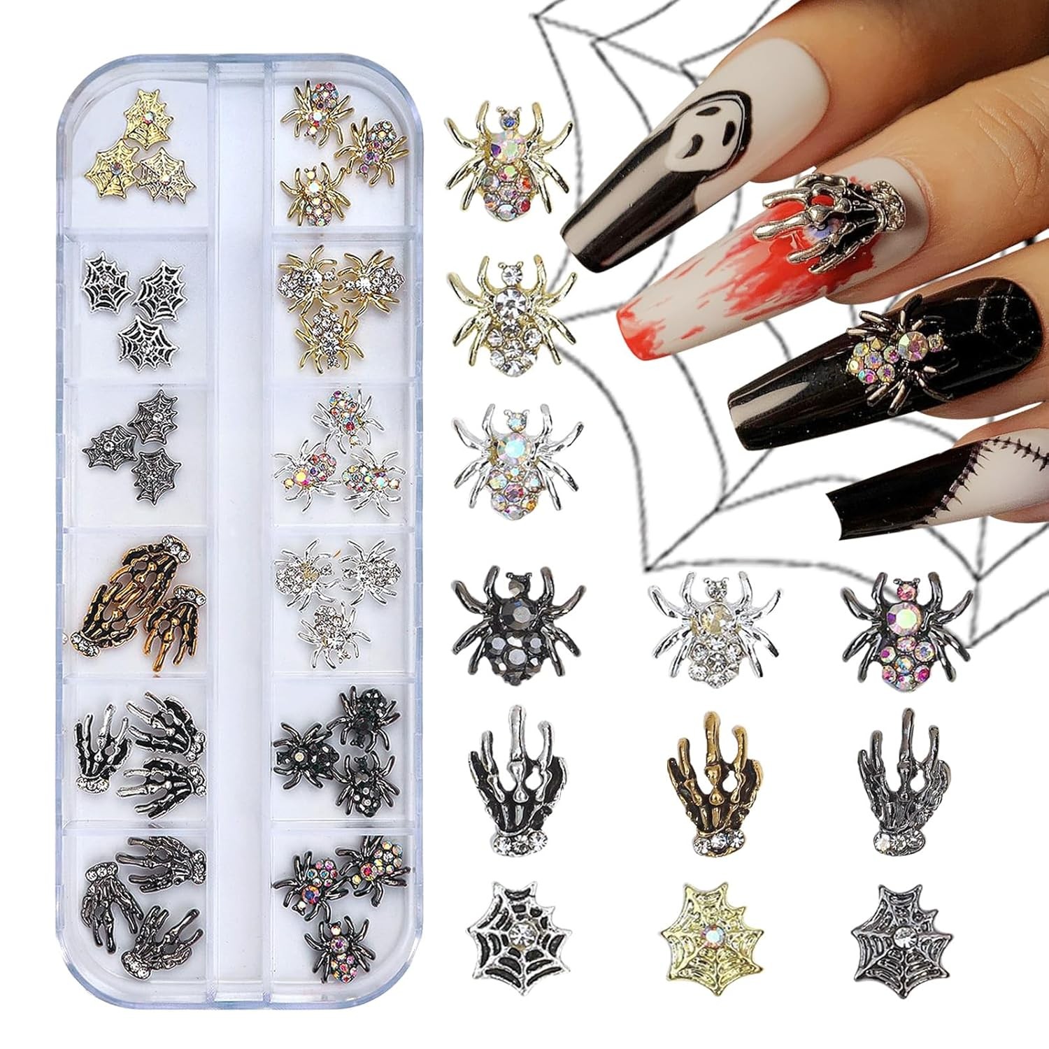 Halloween Nail Charms 3D Spider Hand Alloy Art Supplies Black