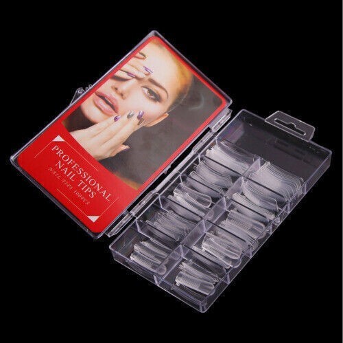 100Pcs Transparent Plastic Dual Nail Forms UV Gel Full Cover Mold Size Scale
