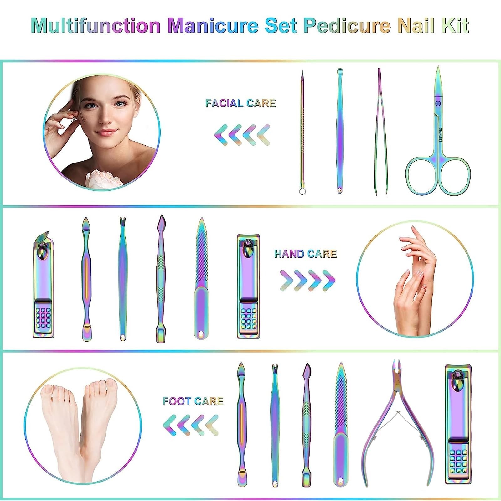 Manicure Set Nail Clippers Pedicure Kit – 12pcs Stainless Steel Nail Kit, Col…