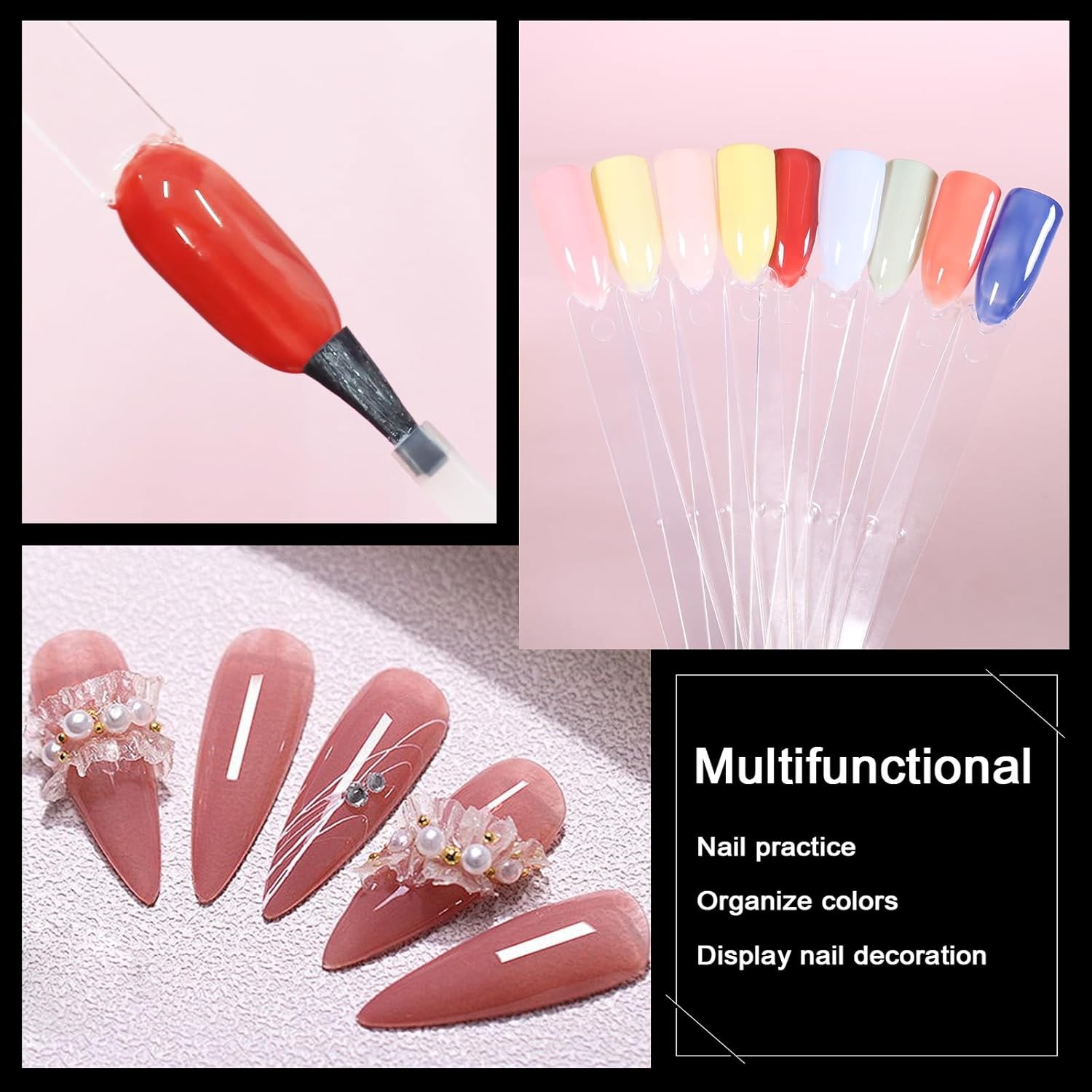 200 Pcs Clear & Natural Nail Swatch Sticks with Ring and Numbered Tips Pointed