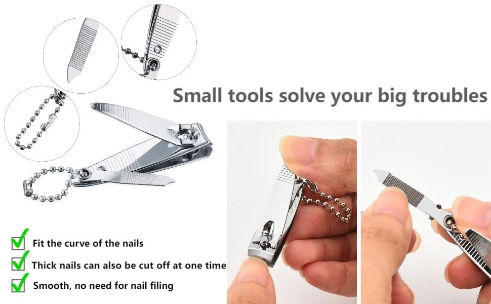 2” Mini Finger Nail Clipper Manicure Trimmer Curved Edge, File & Key Chain
