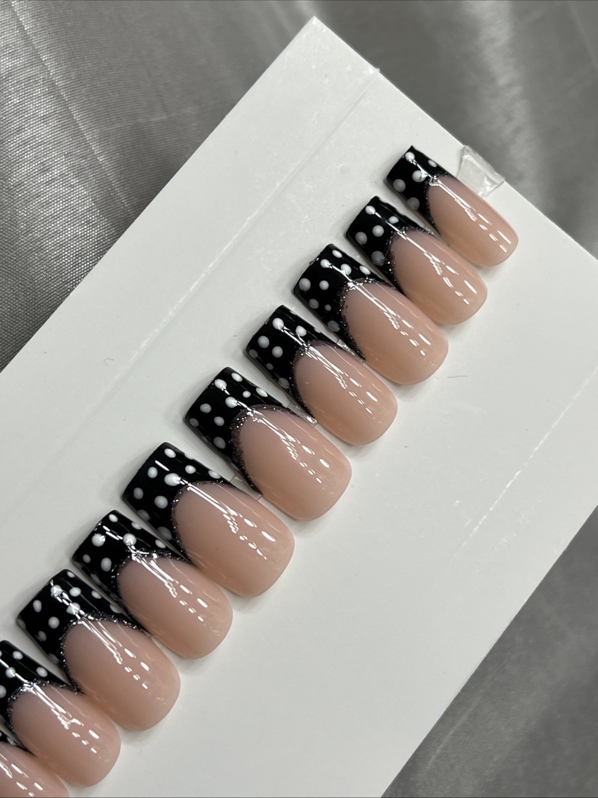 🌸 CUSTOM Press On Nails FRENCH BLACK Flower PINK 10p SET W Kit