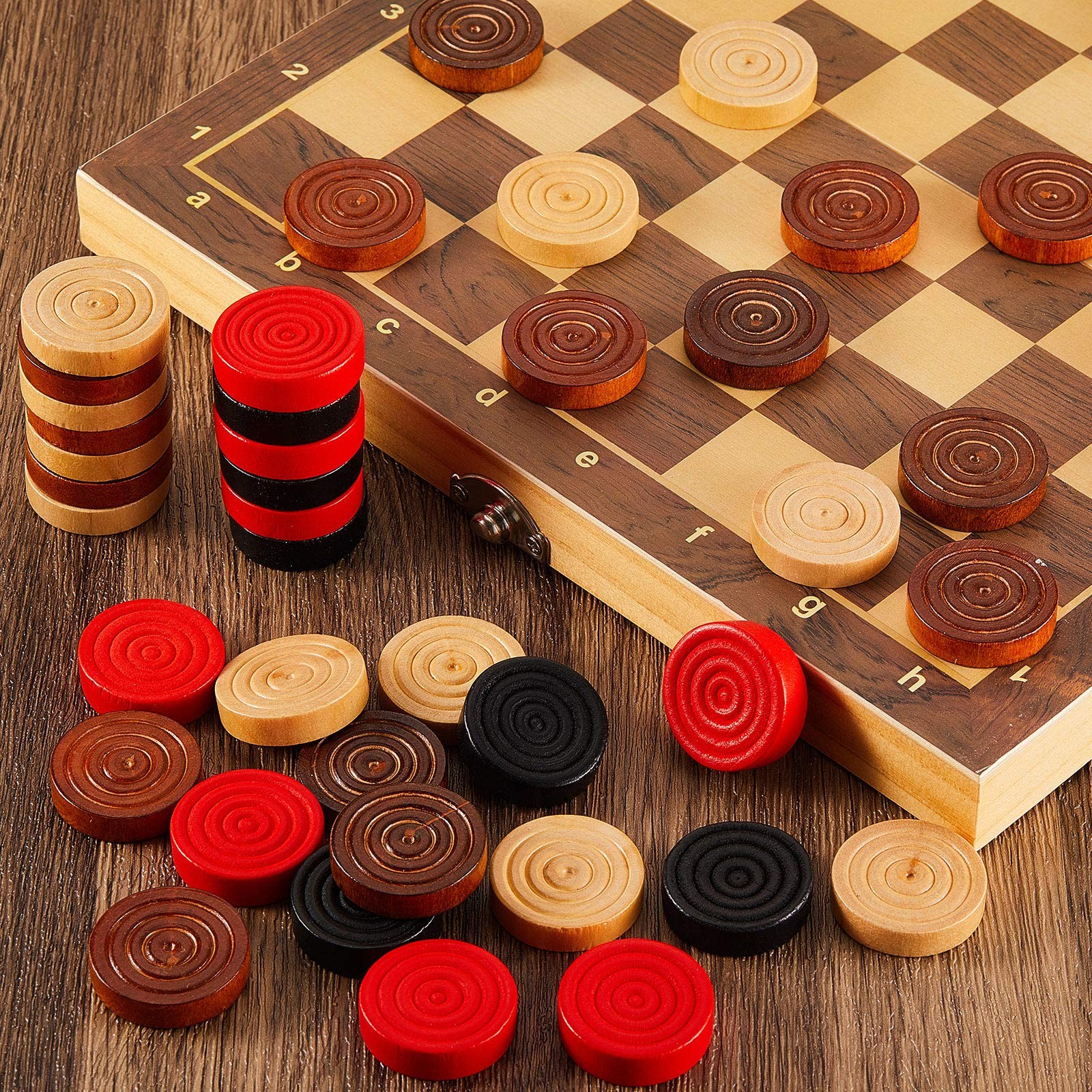 Gejoy 48 Pieces Wooden 1.06 inches, Red, Black, Dark Brown, Natural Color